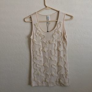 Kische Nordstrom Sleeveless Beige Cream Ruffle Design Tank Top Size XS NWOT